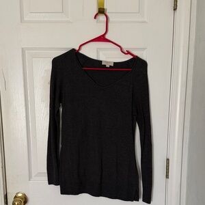 LOFT Charcoal Long Sleeve V-Neck Top